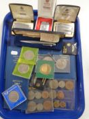 A tray containing assorted coinage to include pre decimal, crowns,