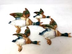 A full set of four graduated Beswick china wall plaques : Mallard, model 596/1, brown,