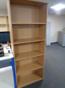 A set of pine effect open bookshelves, height 202cm, width 79.