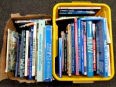 Two boxes containing hardback volumes relating to aviation