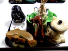 A tray containing assorted ceramics to include a French floral patterned soap dish, Hornsea vase,