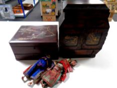Two Chinese cabinets and two 19th century Chinese dolls (one requires repair)
