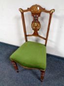 A late 19th century inlaid bedroom chair