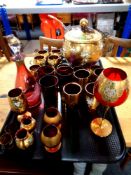 A Victorian style ruby glass decanter with stopper together with a quantity of Bohemian glassware