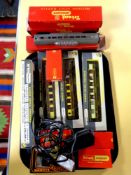 A tray containing Hornby Railways and Wren 00 scale, coaches, wagons,