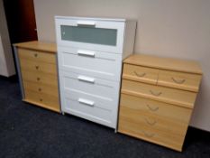 An Ikea four drawer chest (white) together with two further five drawer and four drawer chests in a