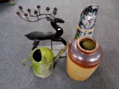 An antique glazed pottery jar together with a coal scuttle,