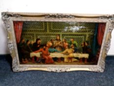 An antiquarian oil on canvas, Jesus with his disciples,