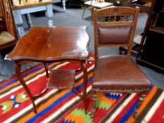 A shaped Edwardian mahogany two tier occasional table together with an Edwardian oak dining chair