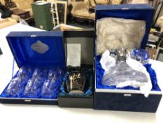 A set of six Glen Cairn Q.E. II lead crystal whisky glasses, decanter and a Q.E.