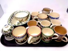 A tray containing a quantity of Brixton Pottery to include bowls, preserve pot,