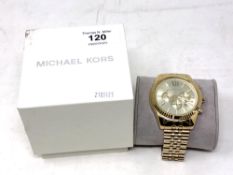 A gent's gold plated Michael Kors wristwatch in box