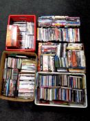 Three boxes containing assorted DVDs and CDs to include An Ultimate Country box set