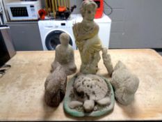 Six concrete garden ornaments to include tortoise, ducks,