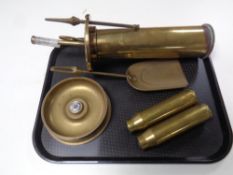 A tray containing trench art to include ashtray,