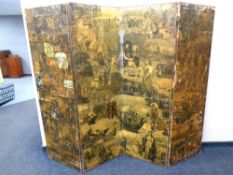 A Victorian four fold scrapwork screen