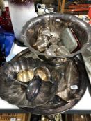 A quantity of plated wares to include circular serving tray, punch bowl with ladle and goblets,