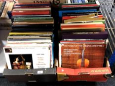 Two boxes containing vinyl LP box sets including Reader's Digest, Glen Miller, Hit Parade,