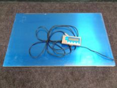 A set of stainless steel commercial flatbed digital scales (as found)