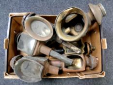 A box containing six antique carriage lamps (as found)