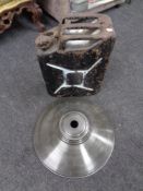 A 20 litre jerry can and an industrial style light shade