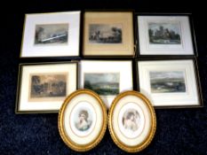 A box containing six colour etchings, scenes of Newcastle, Cornwall etc,