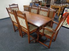 An Old Charm refectory dining table (as found) together with a set of six Old Charm chairs,