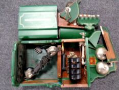 A box containing an antique Jydsk telephone in cabinet (as found)