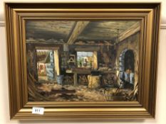 Continental school : Study of a workshop, oil on canvas,