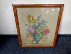 A 20th century walnut framed needlework,