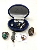 A 9ct gold cameo ring, together with two silver rings,