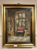 Continental School : View through a window, oil on canvas, 30 cm x 42 cm.