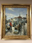 Continental School : Figures on a bridge, oil on canvas, 39 cm x 49 cm.