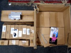 Three boxes of approximately 120 pencil sharpener eraser sets, 24 egg cookers,