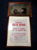 An antique colour print - Baby in crib,