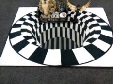 A box and crate of Japanese tea ware, wall plates, cardboard rams head,