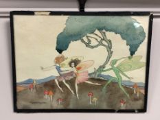 Elizabeth Mary Watt (Scottish, 1886-1954), Fairies prancing, watercolour, 24cm by 18cm,