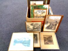 A box of continental pictures and prints,