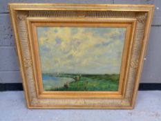 An oil on canvas, Figures fishing,