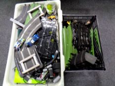 Three crates of Scalextric cars, track and accessories,