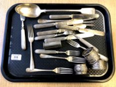 A tray containing two silver napkin rings, a further Indian white metal napkin ring,