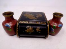 A pair of cloisonne squat vases, height 7 cm,