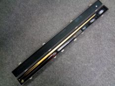 A three piece Riley snooker cue in case