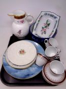 A tray containing assorted ceramics to include a Coalport Caughley mask head jug,