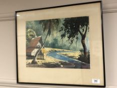 Abu Bakar Ibrahim (Malaysian, 1925-1977), Malaysian village scene, watercolour, 37.5cm by 27cm.