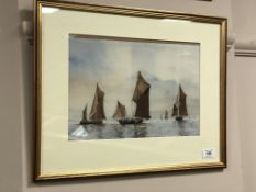 Raymond J Tilley (Contemporary), Thames Barges on the River Orwell, watercolour, 32.5cm by 22.5cm.