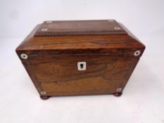 A 19th century rosewood inlaid tea caddy