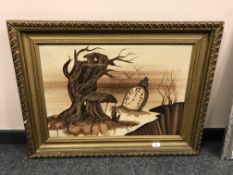 Continental school : Figures in a tree house, oil on canvas,