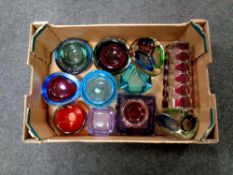 A collection of 20th century coloured glass bowls,