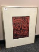 A continental abstract colour print, signed in pencil,